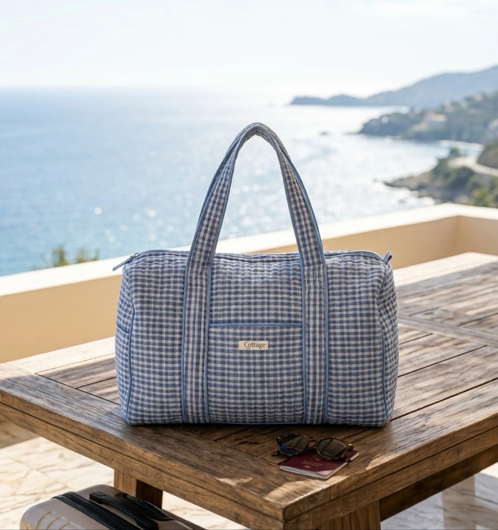 Sac de Voyage 100% Coton Collection Cottage & Bag / Modèle Carreaux Bleu